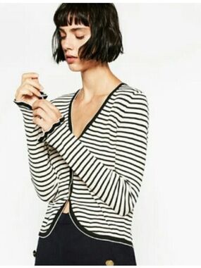 Zara knit cardigan with black and white stripes